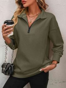 Women's Fashion Half Long-sleeve Zipper Sweatshirt Fashion Pullover (Option: Army Green-S)