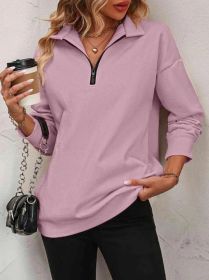 Women's Fashion Half Long-sleeve Zipper Sweatshirt Fashion Pullover (Option: Dark Pink-M)