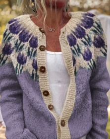 3D Digital Printing Cardigan Knitted Coat (Option: Purple-3XL)