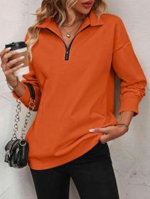 Women's Fashion Half Long-sleeve Zipper Sweatshirt Fashion Pullover (Option: Orange-XXL)