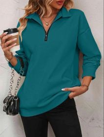 Women's Fashion Half Long-sleeve Zipper Sweatshirt Fashion Pullover (Option: Dark Green-XXL)