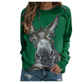 Loose Round Neck Donkey Head Floral Print Long Sleeve Pullover (Option: Green-3XL)