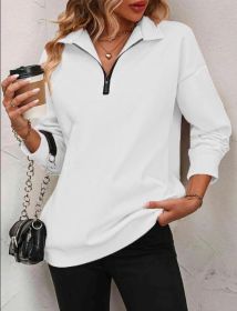 Women's Fashion Half Long-sleeve Zipper Sweatshirt Fashion Pullover (Option: White-XXL)