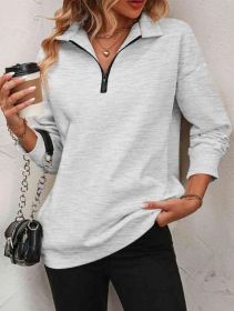 Women's Fashion Half Long-sleeve Zipper Sweatshirt Fashion Pullover (Option: Flower Gray-XXL)