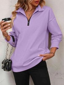 Women's Fashion Half Long-sleeve Zipper Sweatshirt Fashion Pullover (Option: Purple-XXL)