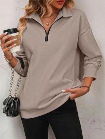 Women's Fashion Half Long-sleeve Zipper Sweatshirt Fashion Pullover (Option: Light Brown-XXL)