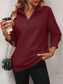 Women's Fashion Half Long-sleeve Zipper Sweatshirt Fashion Pullover (Option: Wine Red-S)